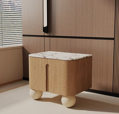 Modern Minimalist Side Table With Marble Top Wooden Frame And Round Legs In Living Room 3d model