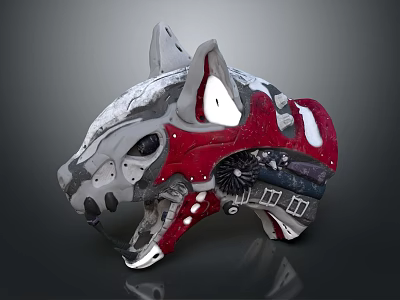 Mechanical Animal Skull Red And Gray Metallic Design Detailed Structure With Gears And Mechanical Parts 3d model