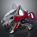 Mechanical Animal Skull Red And Gray Metallic Design Detailed Structure With Gears And Mechanical Parts