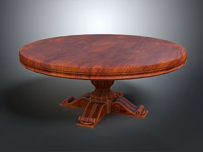 Round Wooden Dining Table With Carved Ornate Base And Classic Design 3d model