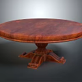 Round Wooden Dining Table With Carved Ornate Base And Classic Design