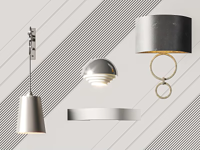 Modern Silver Metal Wall Lamps With Circular Ring And Cylinder Shaped Design For Interior Decoration 3d model