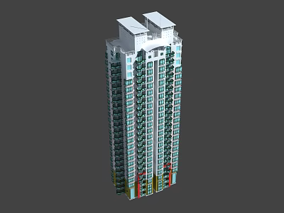 Modern High Rise Residential Building Exterior With Glass Windows And Balconies 3d model