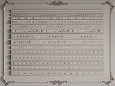 Various Styles Of Decorative Plaster Moldings With Ornate Patterns For Interior Design 3d model