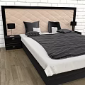 Double Bed With Beige Quilted Diamond Headboard Black Quilt Pillows Nightstands And Lamps