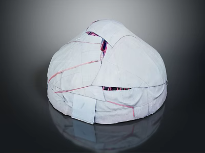 Modern White Circular Bean Bag Chair With Red Stitching And Soft Fabric Design 3d model