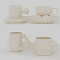 White Decorative Mugs With Unique Handles And Cloud Shaped Bases On Shelves