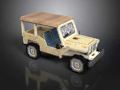 Vintage Beige Jeep With Canvas Top Open Doors And Large Tires 3d model
