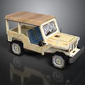 Vintage Beige Jeep With Canvas Top Open Doors And Large Tires