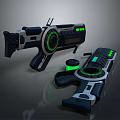 Futuristic Sci Fi Weapons With Green Glowing Circular Parts And Modern Design