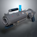 Futuristic Sci-Fi Weapon With Gray Body Blue Screen Black Grip And Tactical Features