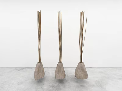 Three Wooden Reed Diffusers With Fragrance Sticks On Gray Floor White Background 3d model