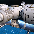 Futuristic Space Station With Solar Panels Orbiting Earth In Sci Fi Scene 3d model