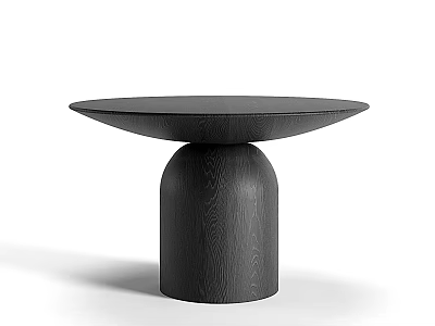 Black Round Wooden Dining Table With Cylindrical Base And Minimalist Design 3d model