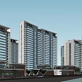 Modern High Rise Building Complex With Water Reflection And Contemporary Facade Design