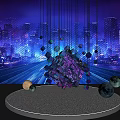Futuristic Cityscape With Holographic Crystal Structure Surrounded By Glowing Spheres And Dynamic Lighting Effects