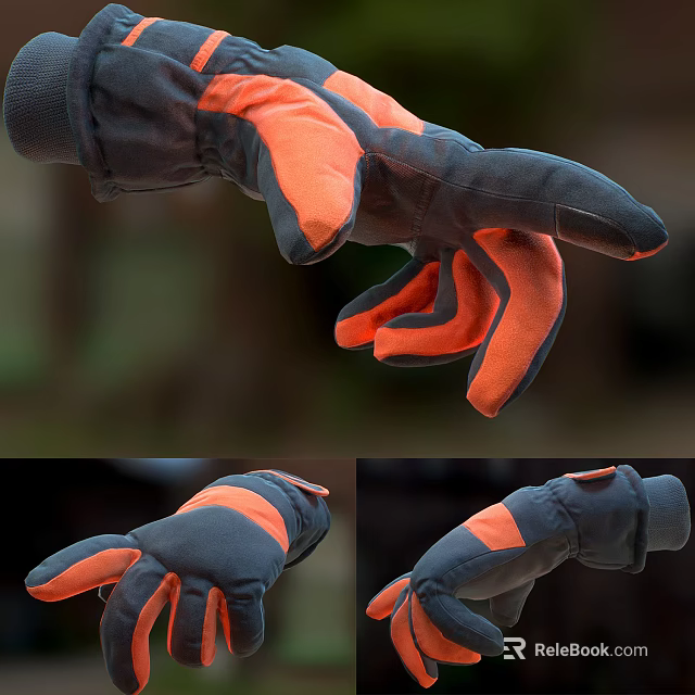 Gray And Orange Gloves Design With Finger Part And Multiple Views 3d model 