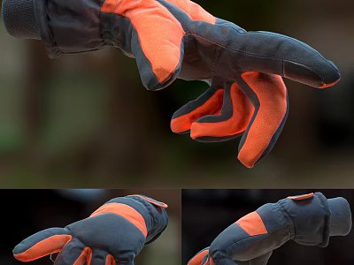 Gray And Orange Gloves Design With Finger Part And Multiple Views 3d model