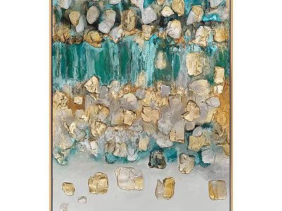 Abstract Painting With Gold Teal Textured Fluid Brushstrokes And Geometric Shapes 3d model