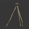 Simple Natural Wooden Sticks Forming Tripod Structure On White Background