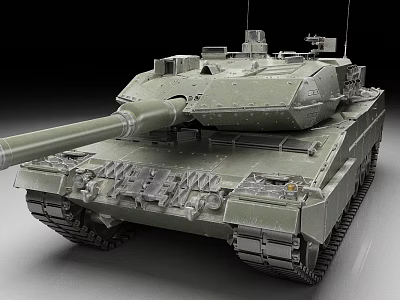 Detailed Military Armored Tank With Long Barrel Green Camouflage Turret Tracks And Armor 3d model
