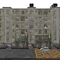 Multi Story Residential Building With Balconies Decorative Grilles Greenery And Parking Space