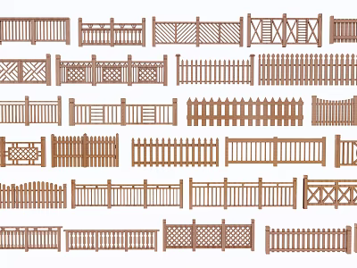 Various Wooden Railing Designs with Different Patterns and Styles Collection 3d model