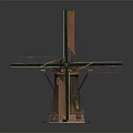 Traditional Windmill Model with Wooden Structure Four Green Blades and Small Windows Detailed Design