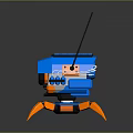 Computer Controlled Robotic Device With Blue Orange Design Dual Antennas Camera Lens And Mechanical Legs