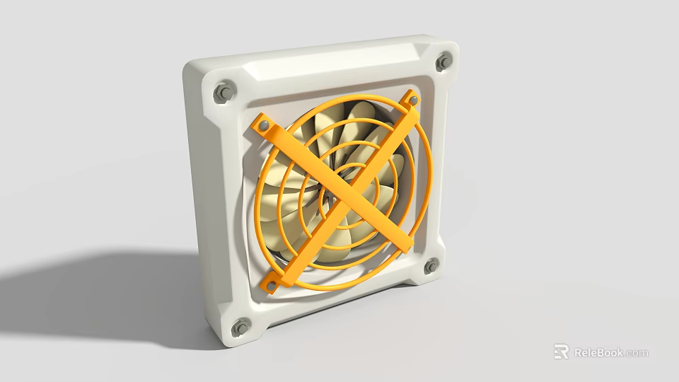 Heavy Duty Industrial Ventilation Fan with White Casing Yellow Blades and Protective Grille 3d model 