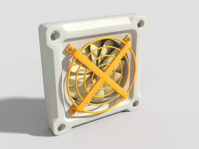 Heavy Duty Industrial Ventilation Fan with White Casing Yellow Blades and Protective Grille 3d model