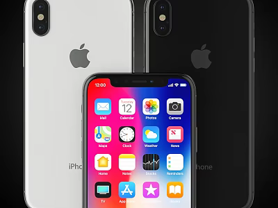 Apple iPhone Smartphones in White and Black with Colorful App Icons 3d model