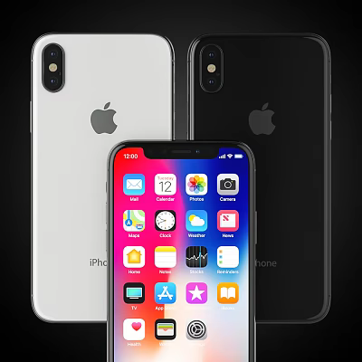 Apple iPhone Smartphones in White and Black with Colorful App Icons 3d model
