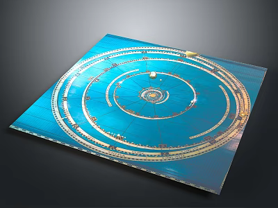 Blue Square Decorative Plate With Golden Circular Patterns For Home Use 3d model
