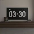 Wooden Horizontal Striped TV Stand With TV Screen Time Display Letter Decorations Book And Radio