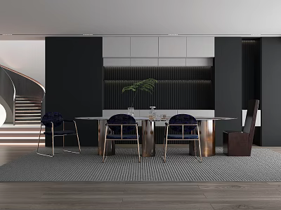 Modern Restaurant Interior Design With Open Space Dining Table Chairs And Green Plant 3d model