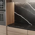 Modern Kitchen Interior With Wooden Cabinets Marble Backsplash And Island Countertop