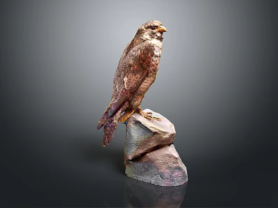 Lifelike Falcon Sculpture Perched on Natural Rock Base with Detailed Feather Texture 3d model