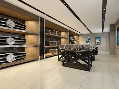 Modern Front Desk Reception Area With Wooden Shelves Leather Sofa And Bright Lighting 3d model