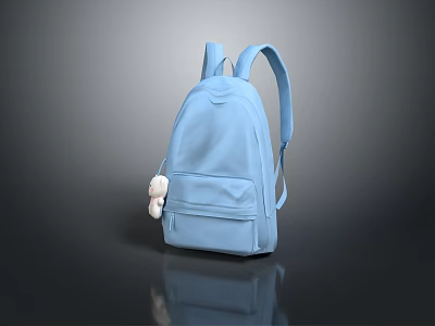 Light Blue Stylish Backpack With Cute Plush Toy Pendant For Casual Use 3d model
