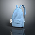 Light Blue Stylish Backpack With Cute Plush Toy Pendant For Casual Use