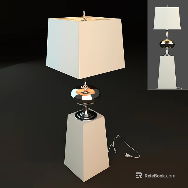 Modern Table Lamp With White Square Shade And Metal Base Design 3d model