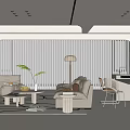 Modern Open Plan Living Dining Room With Beige Sofa Coffee Table City View And Area Rug