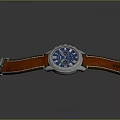 Stylish Everyday Wristwatch With Blue Dial Brown Leather Strap And Silver Case
