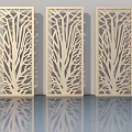 Three Light Wooden Hinged Doors With Tree Branch Carving For Modern Interior
