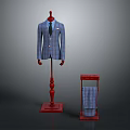 Stylish Red Furniture Display Stand With Blue Plaid Fabric And Mannequin