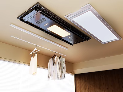 Ceiling Mounted Hanging Rack With Lighting For Indoor Clothes Storage 3d model