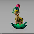3D Floral Creature Character With Pink Flower Green Stem And Yellow Pink Body On Green Base