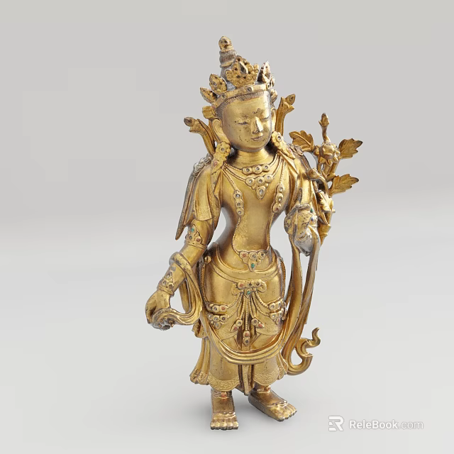 Traditional Buddhist Shrine Cabinet Featuring Golden Buddha Statue With Intricate Decorations 3d model 
