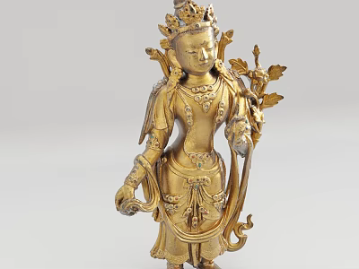 Traditional Buddhist Shrine Cabinet Featuring Golden Buddha Statue With Intricate Decorations 3d model
